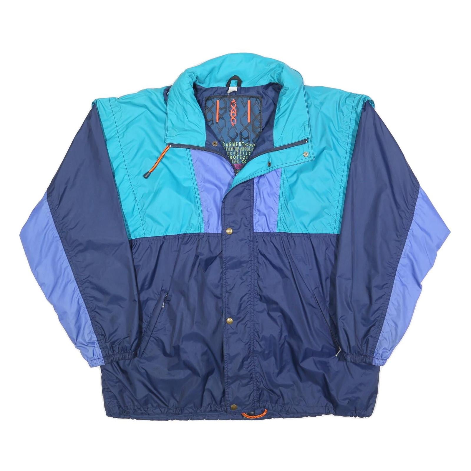 Mens Blue Navy Teal Colourblock Windbreaker Jacket XL Polyester Blend Zip