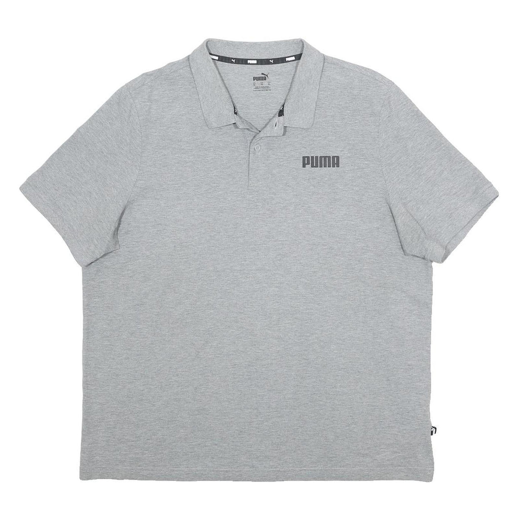 PUMA Mens Grey Cotton Blend Basic Polo Shirt XL Short Sleeve Logo Print