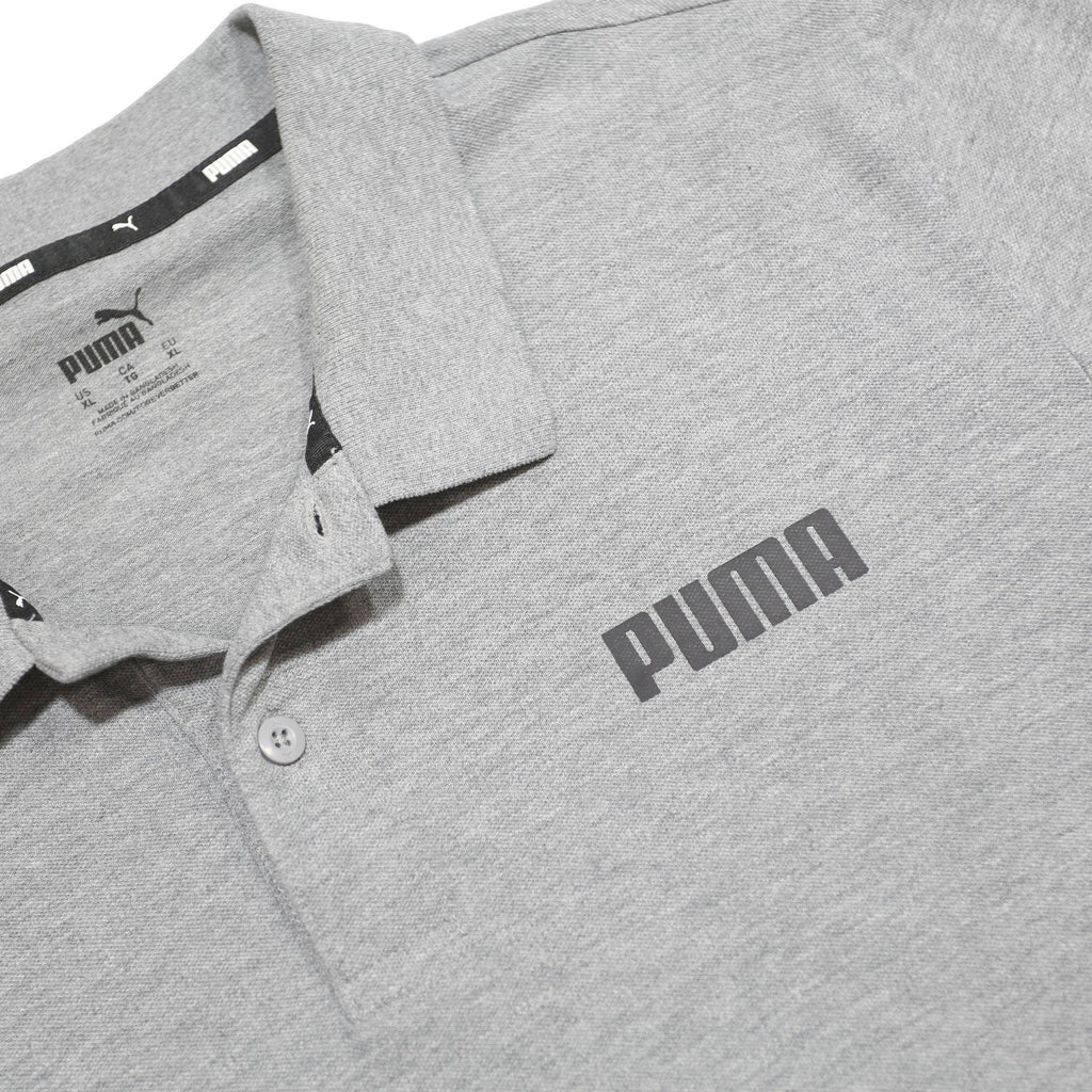 PUMA Mens Grey Cotton Blend Basic Polo Shirt XL Short Sleeve Logo Print