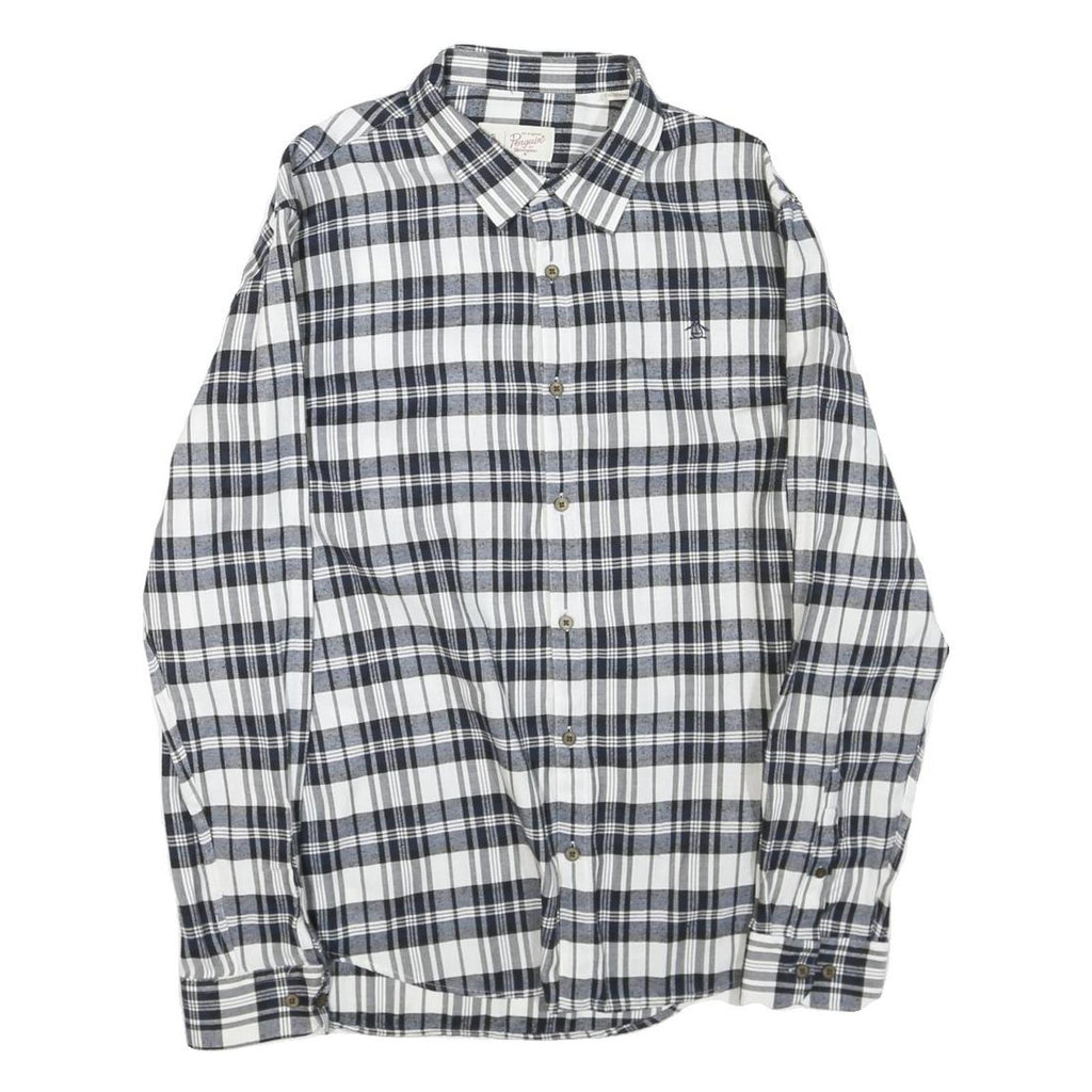 ORIGINAL PENGUIN Mens Blue & White Plaid Shirt XL Cotton Blend Casual Button-Up