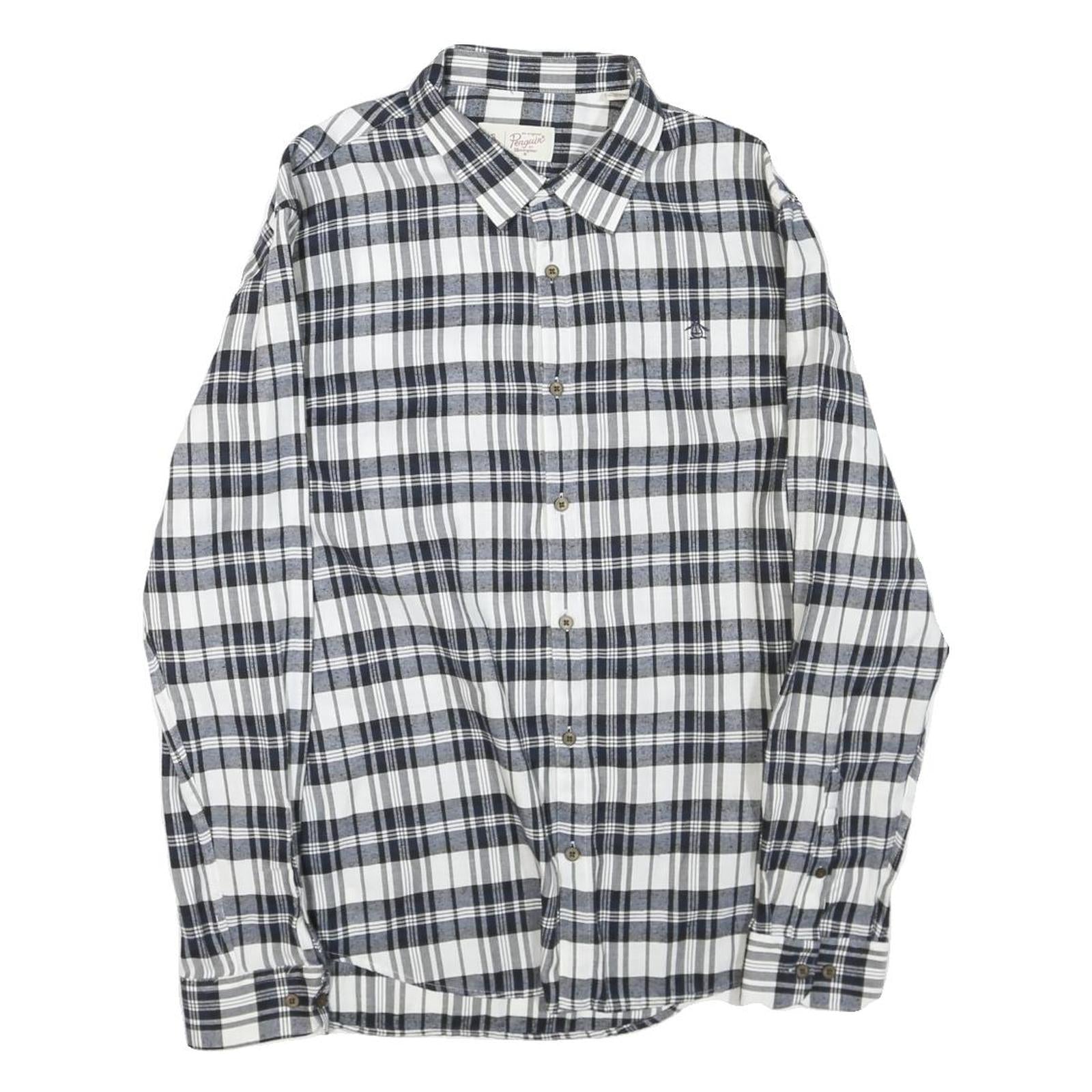 ORIGINAL PENGUIN Mens Blue & White Plaid Shirt XL Cotton Blend Casual Button-Up