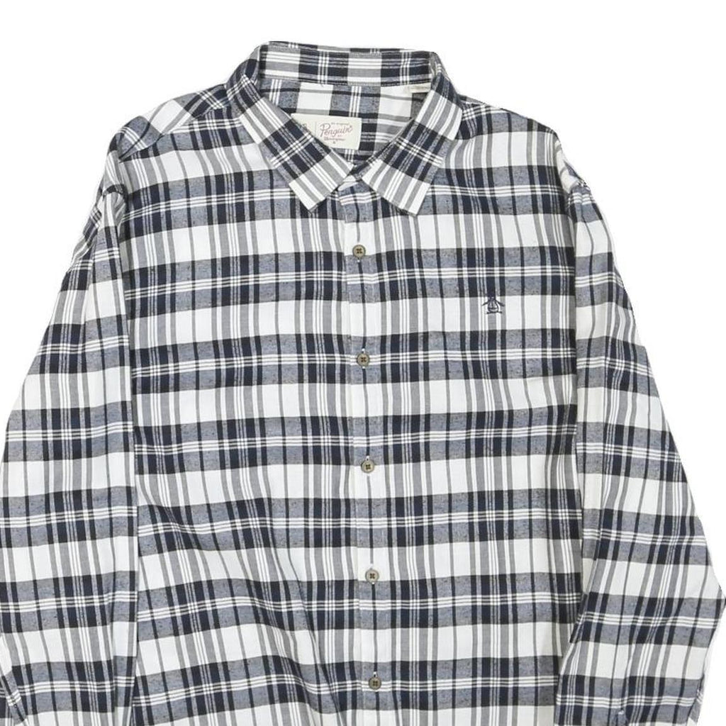 ORIGINAL PENGUIN Mens Blue & White Plaid Shirt XL Cotton Blend Casual Button-Up