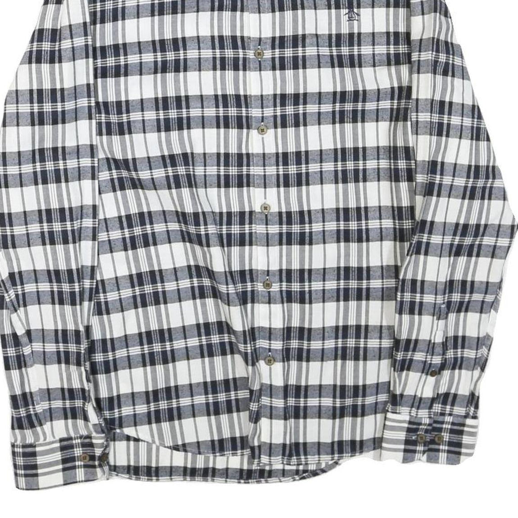 ORIGINAL PENGUIN Mens Blue & White Plaid Shirt XL Cotton Blend Casual Button-Up