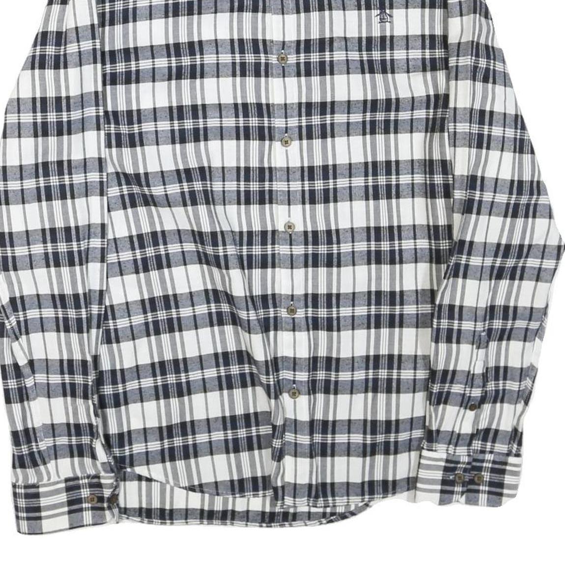 ORIGINAL PENGUIN Mens Blue & White Plaid Shirt XL Cotton Blend Casual Button-Up