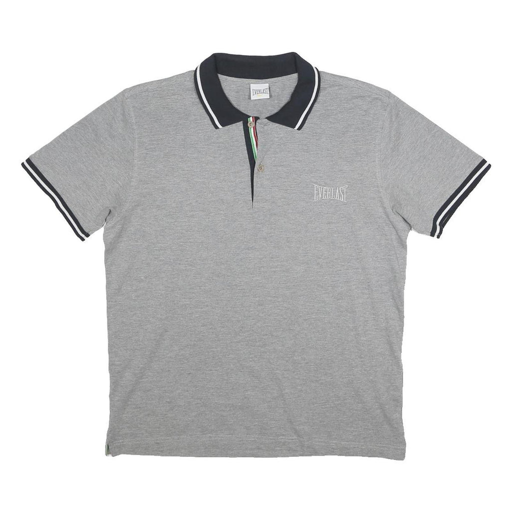 EVERLAST Mens Grey & Black Polo Shirt L Cotton Blend Short Sleeve Basic Casual