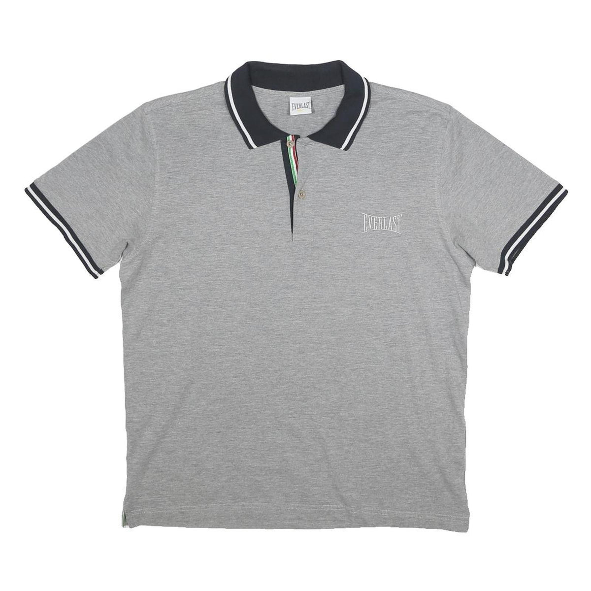 EVERLAST Mens Grey & Black Polo Shirt L Cotton Blend Short Sleeve Basic Casual