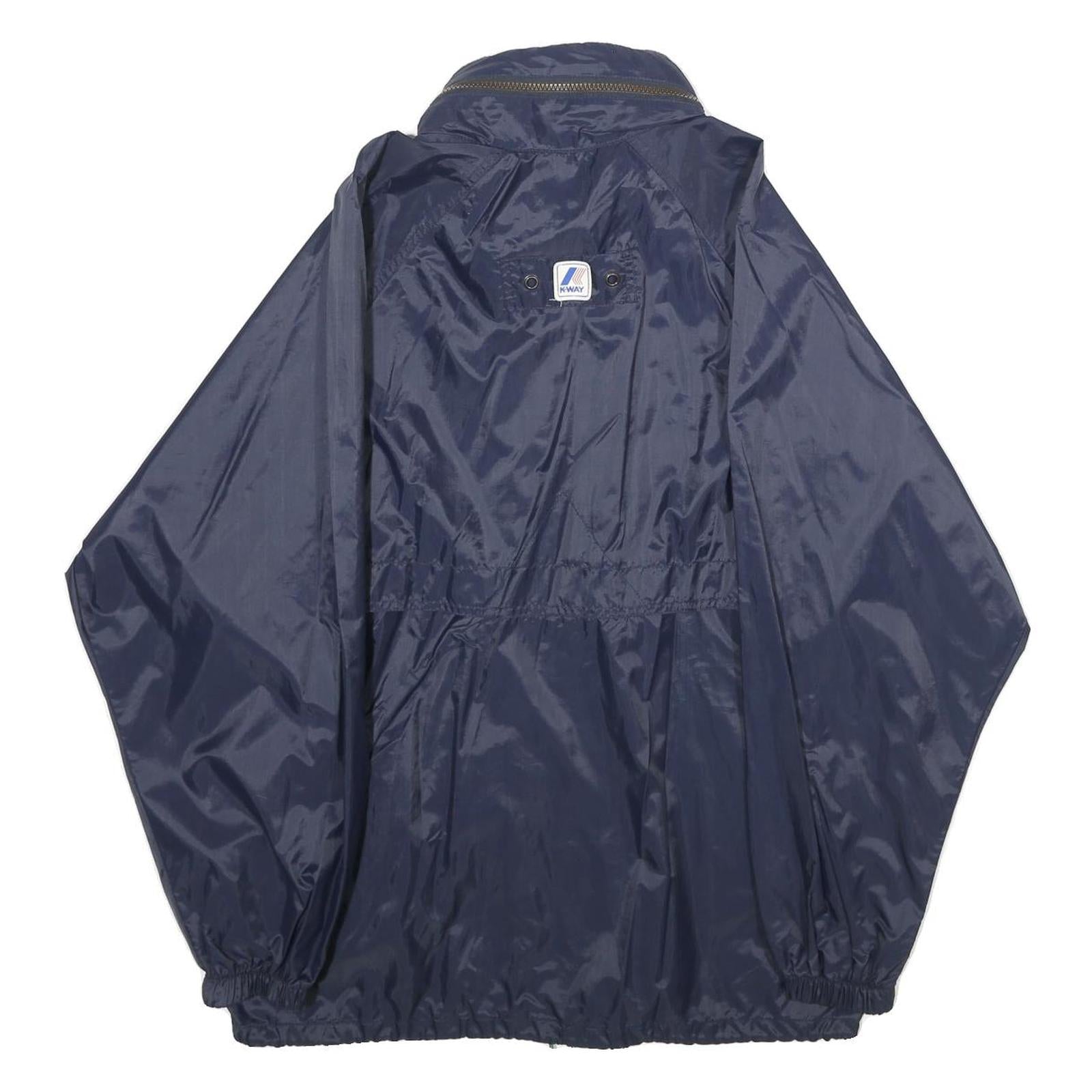K-WAY Mens Navy Blue Outdoor Jacket M Nylon Plain Zip Casual Rainwear