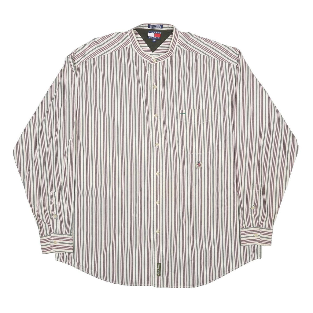 TOMMY HILFIGER Mens Red & White Stripe Shirt XL Classic Cotton Long Sleeve