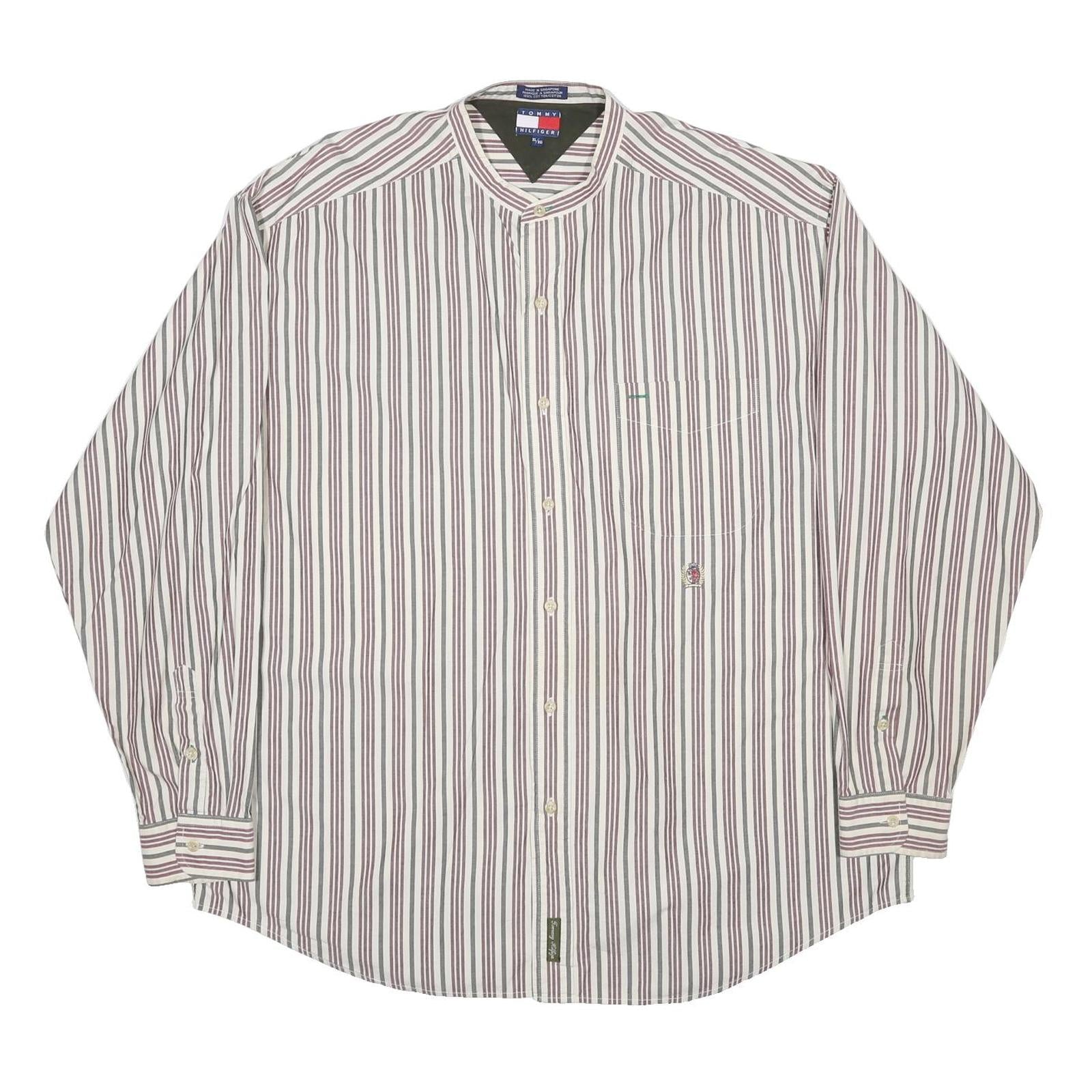TOMMY HILFIGER Mens Red & White Stripe Shirt XL Classic Cotton Long Sleeve