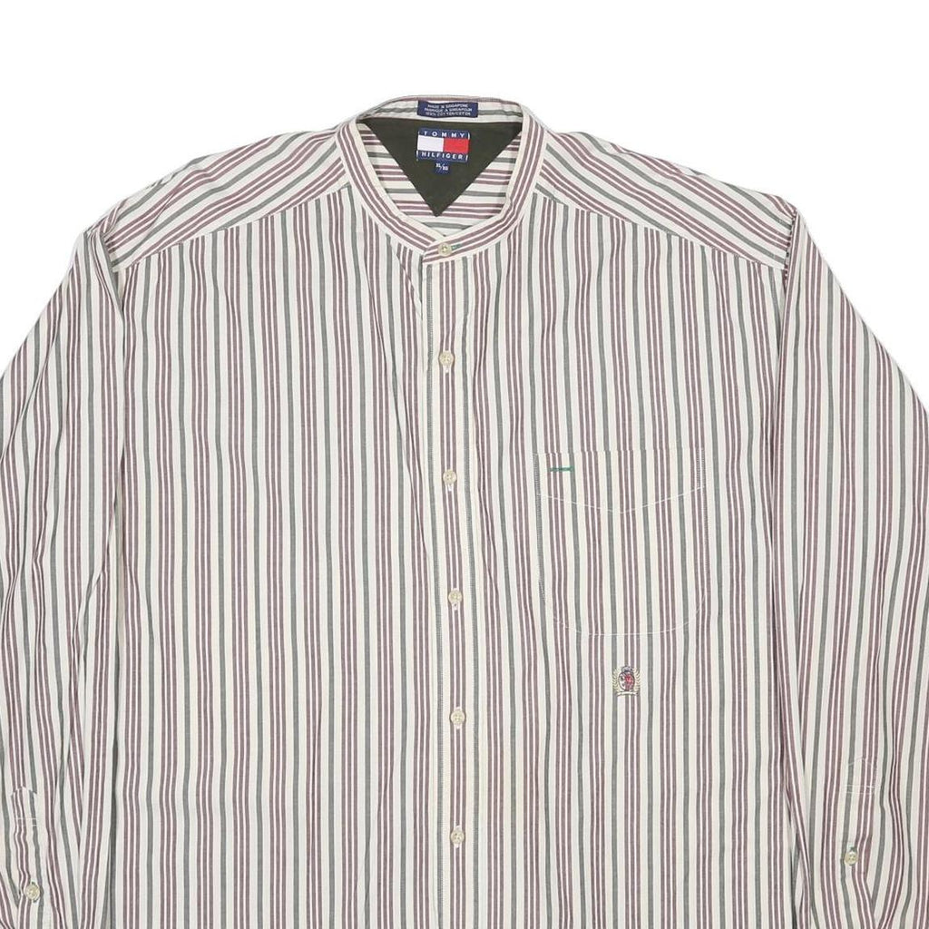 TOMMY HILFIGER Mens Red & White Stripe Shirt XL Classic Cotton Long Sleeve