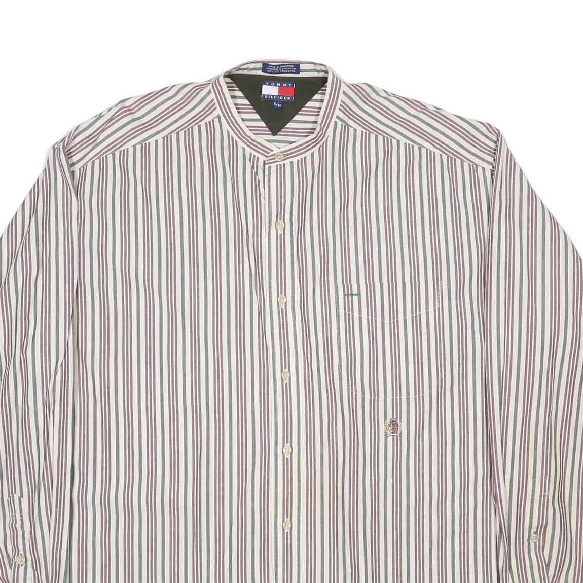 TOMMY HILFIGER Mens Red & White Stripe Shirt XL Classic Cotton Long Sleeve