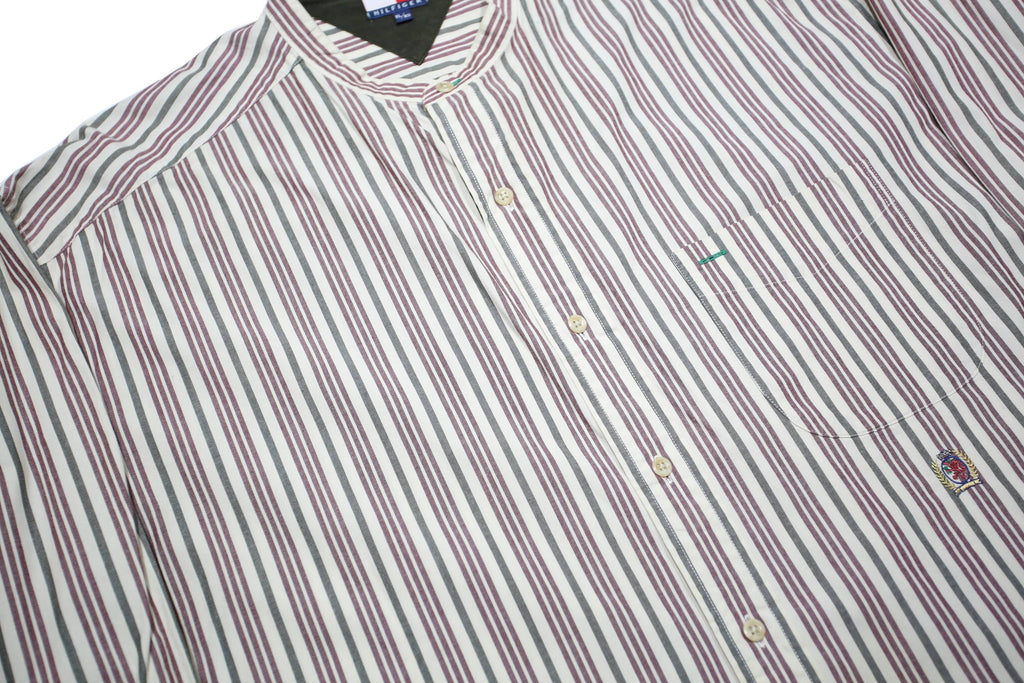TOMMY HILFIGER Mens Red & White Stripe Shirt XL Classic Cotton Long Sleeve