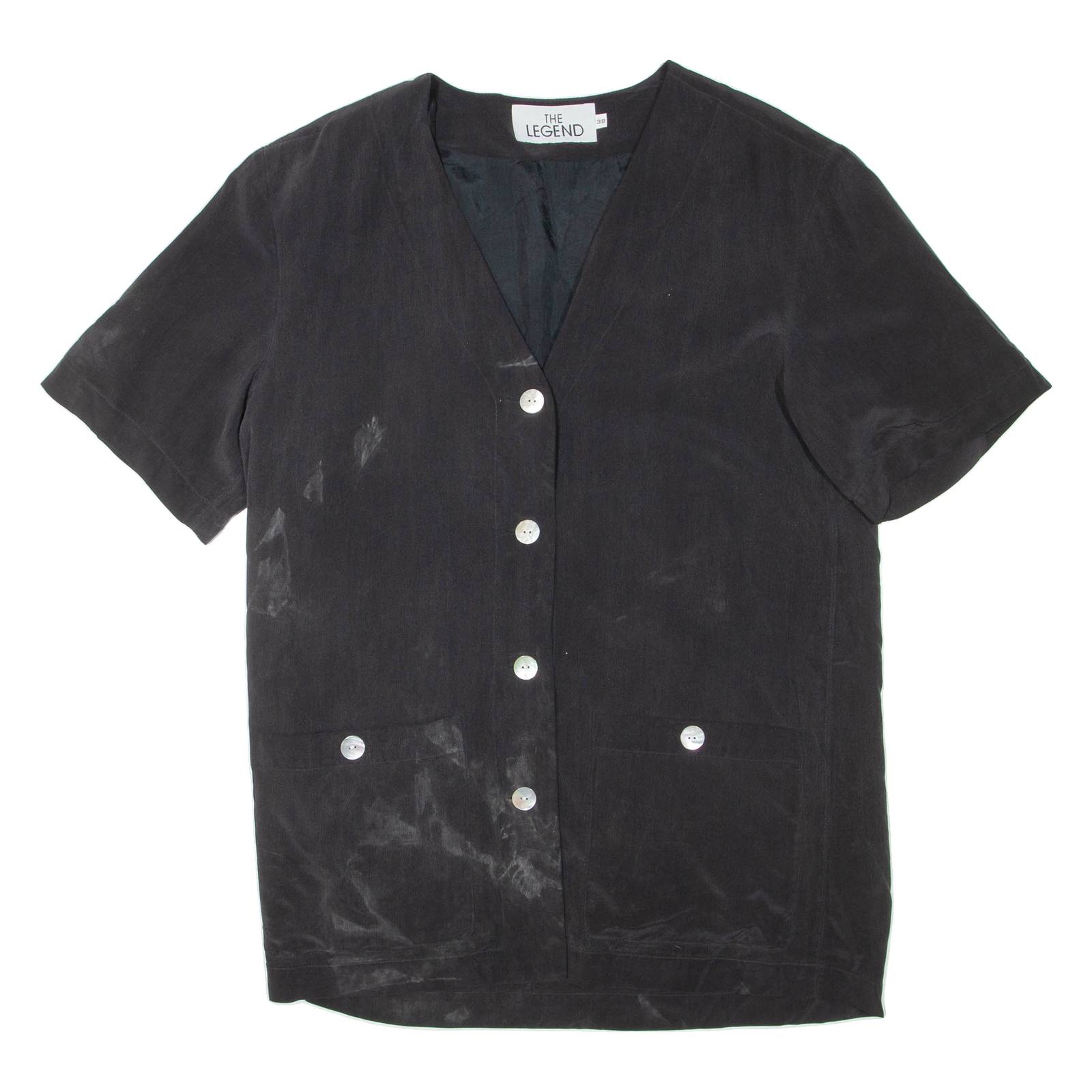 THE LEGEND Womens Top Black V-Neck L