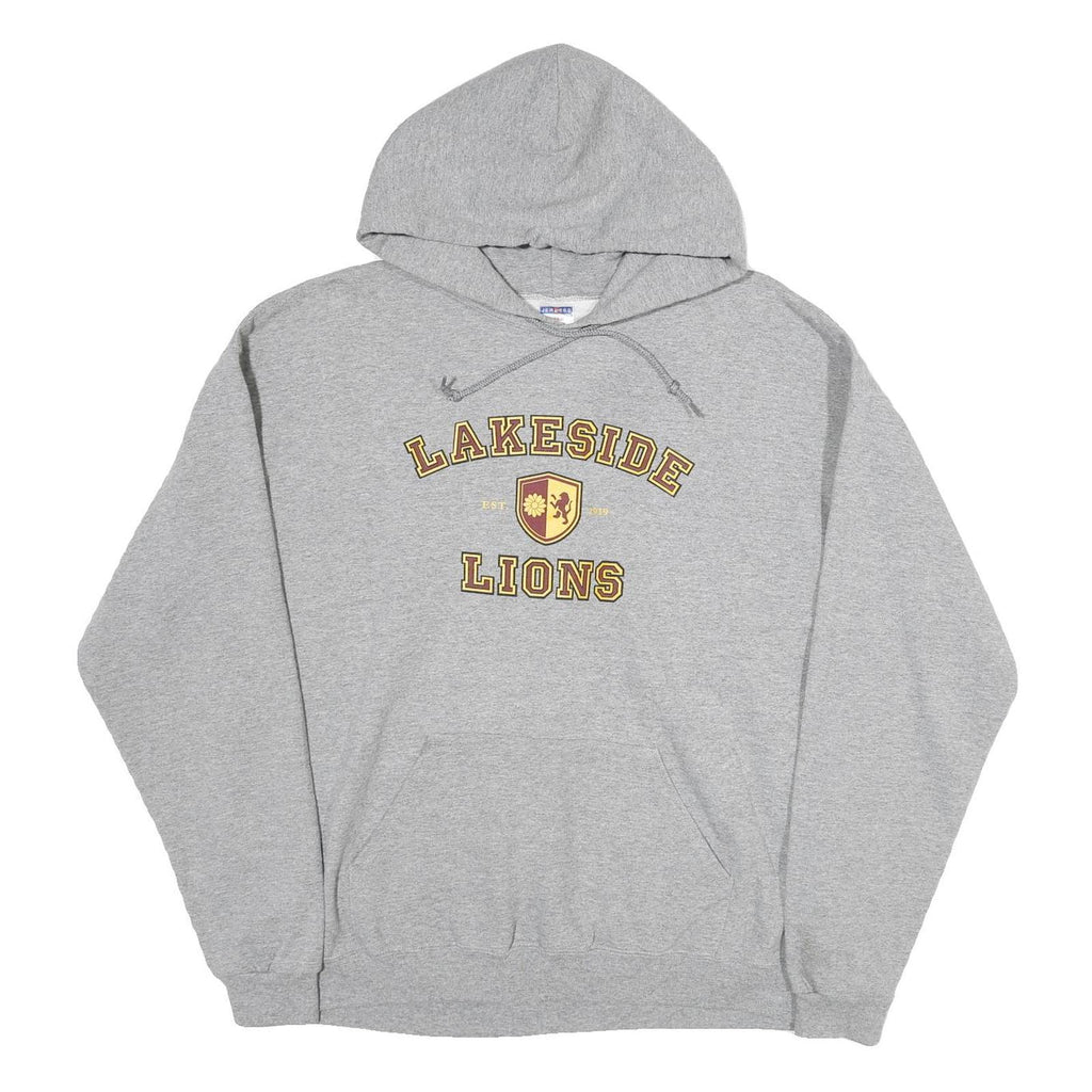 JERZEES Mens Grey Lakeside Lions Pullover Hoodie XL Cotton Casual