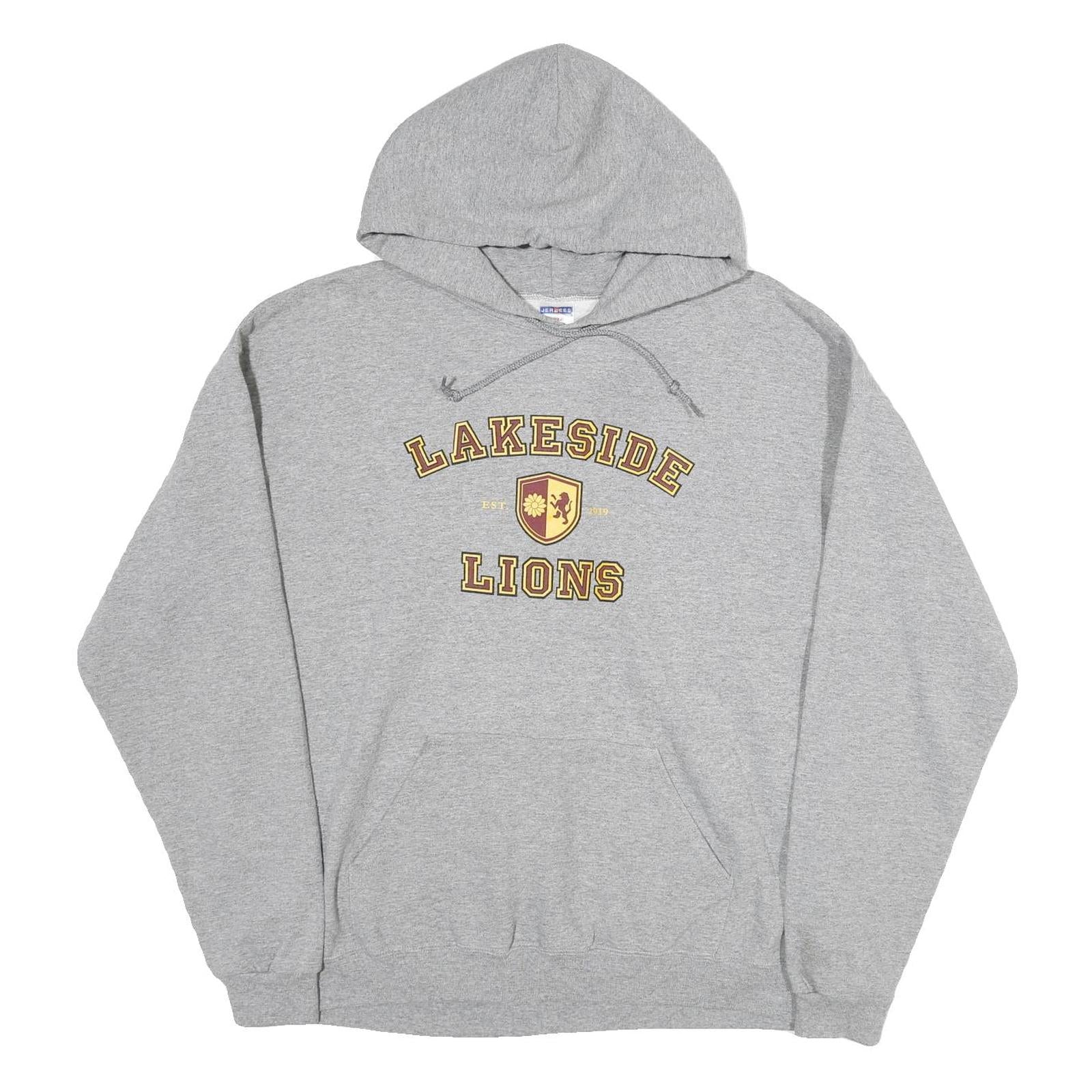 JERZEES Mens Grey Lakeside Lions Pullover Hoodie XL Cotton Casual