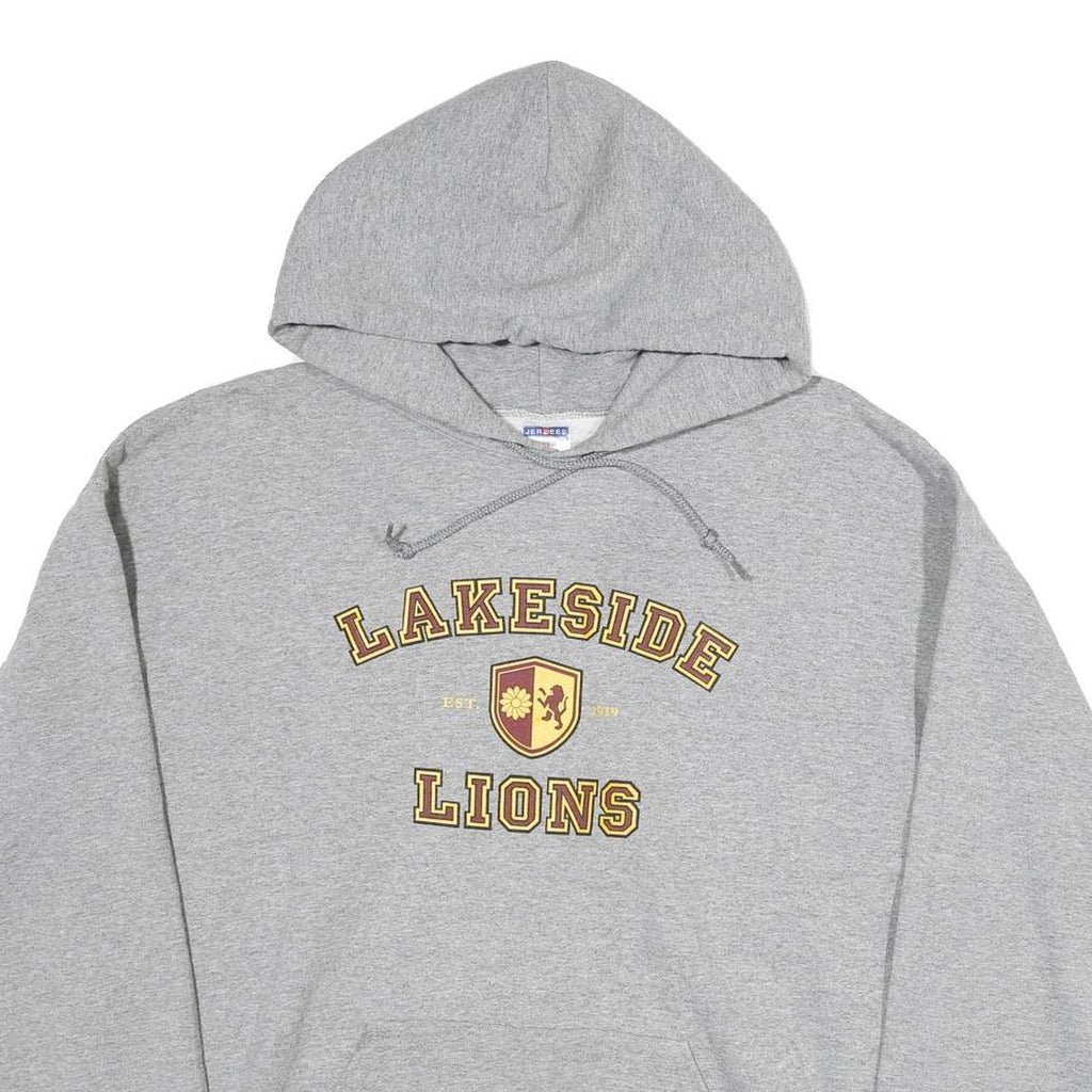 JERZEES Mens Grey Lakeside Lions Pullover Hoodie XL Cotton Casual