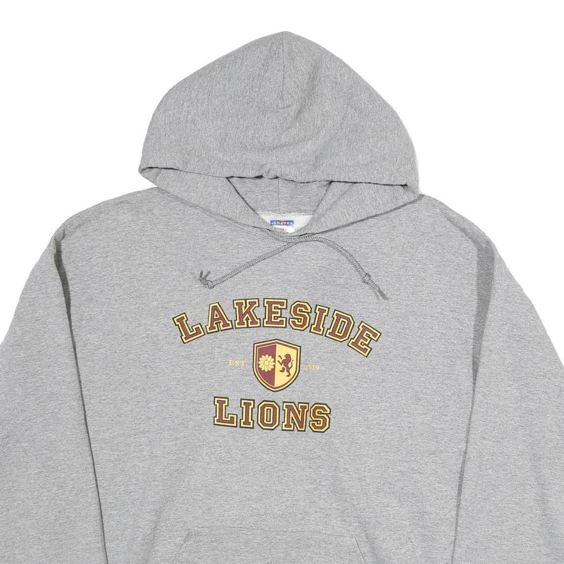 JERZEES Mens Grey Lakeside Lions Pullover Hoodie XL Cotton Casual