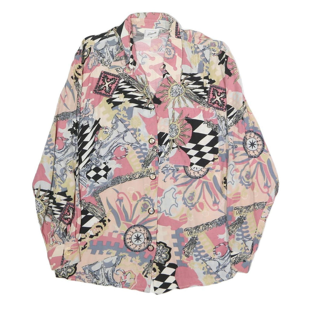 SIGNE INCOYIMTO Womens Pink Printed Long Sleeve Collared Shirt M Cotton Blend