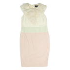 MAX MARA Womens Cream & Pink Day Polyester Dress M Ruffled Neck Pencil