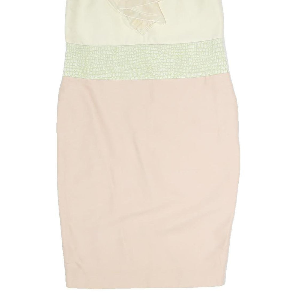 MAX MARA Womens Cream & Pink Day Polyester Dress M Ruffled Neck Pencil