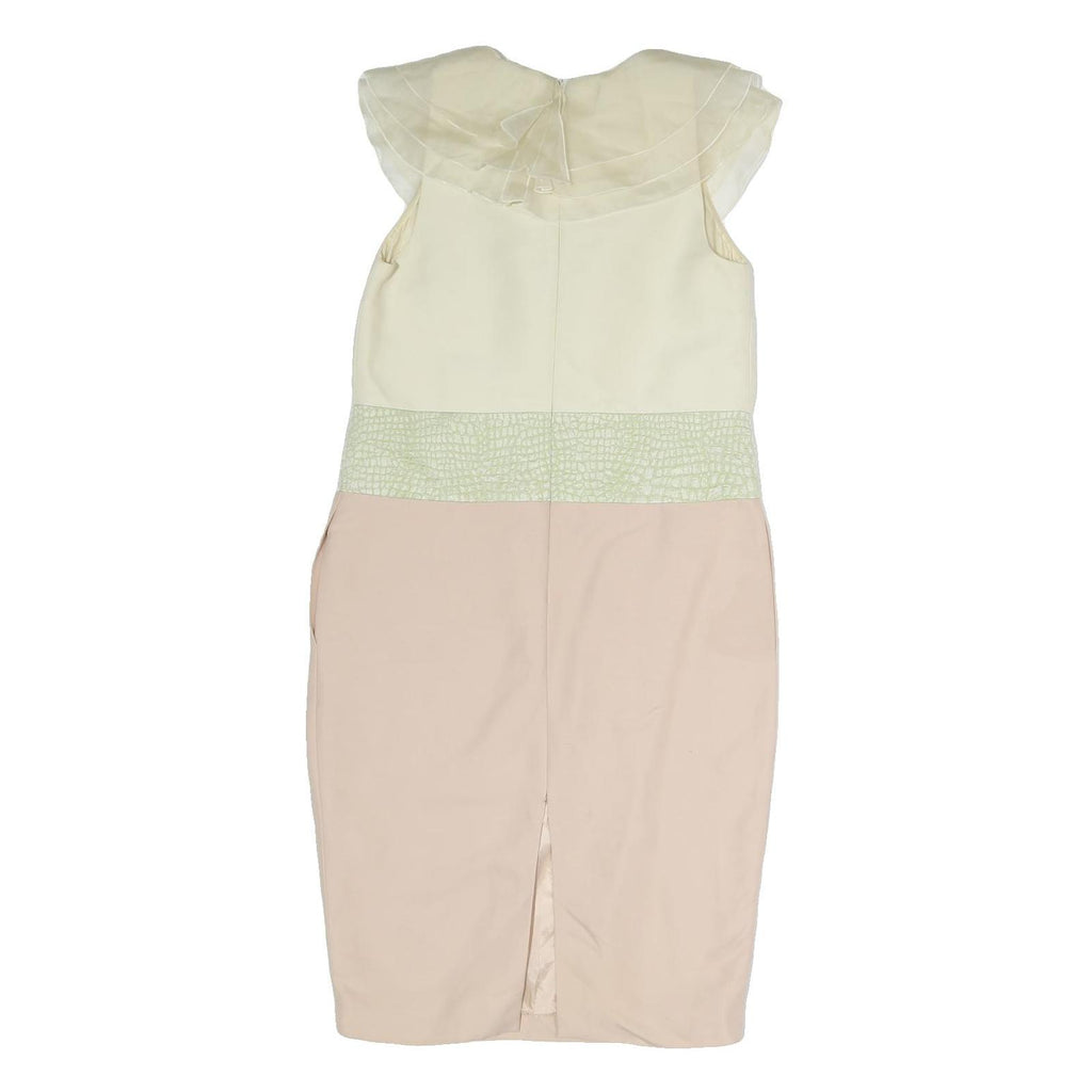 MAX MARA Womens Cream & Pink Day Polyester Dress M Ruffled Neck Pencil