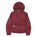 GUESS Womens Maroon Bomber Jacket S Polyester Blend Quilted Zip Hooded