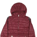 GUESS Womens Maroon Bomber Jacket S Polyester Blend Quilted Zip Hooded