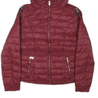 GUESS Womens Maroon Bomber Jacket S Polyester Blend Quilted Zip Hooded