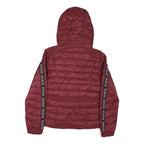 GUESS Womens Maroon Bomber Jacket S Polyester Blend Quilted Zip Hooded
