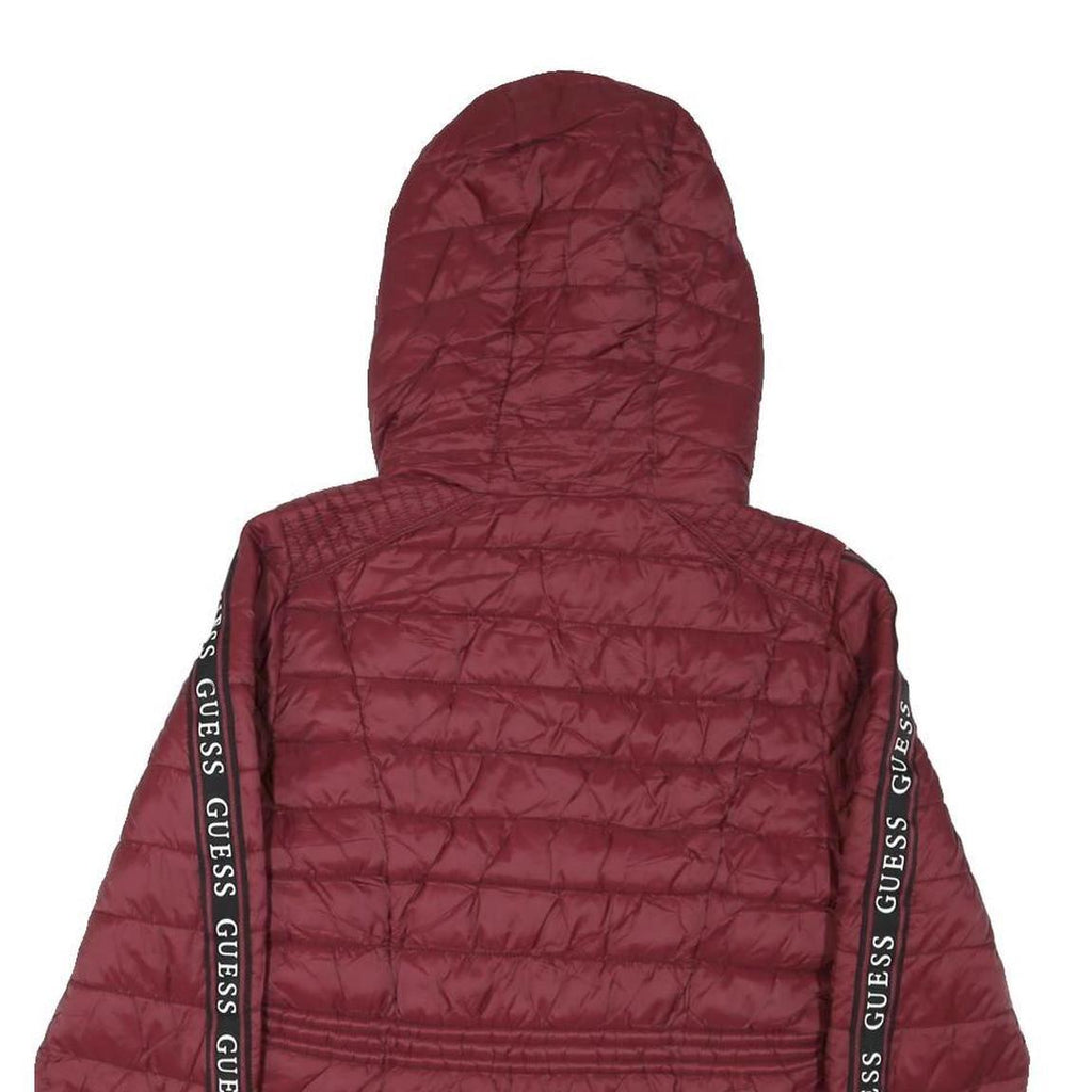 GUESS Womens Maroon Bomber Jacket S Polyester Blend Quilted Zip Hooded