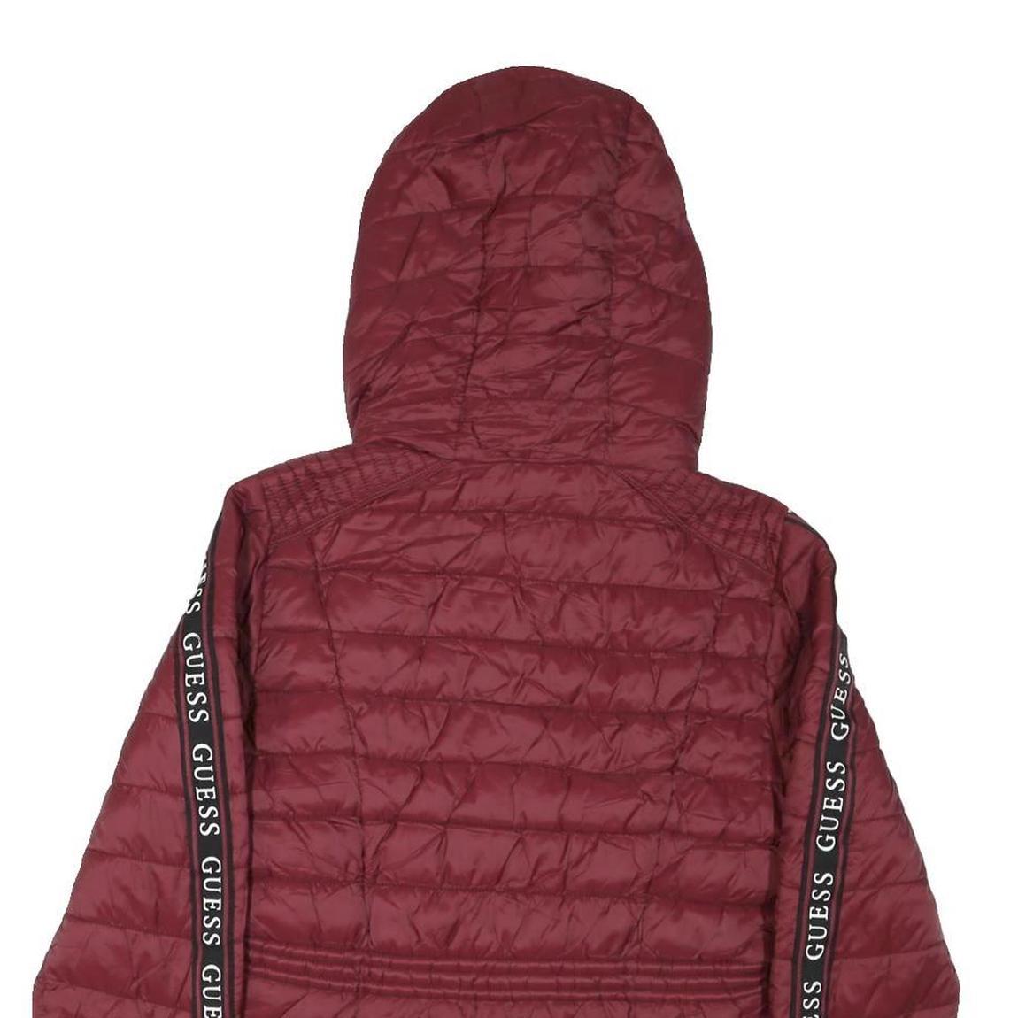GUESS Womens Maroon Bomber Jacket S Polyester Blend Quilted Zip Hooded
