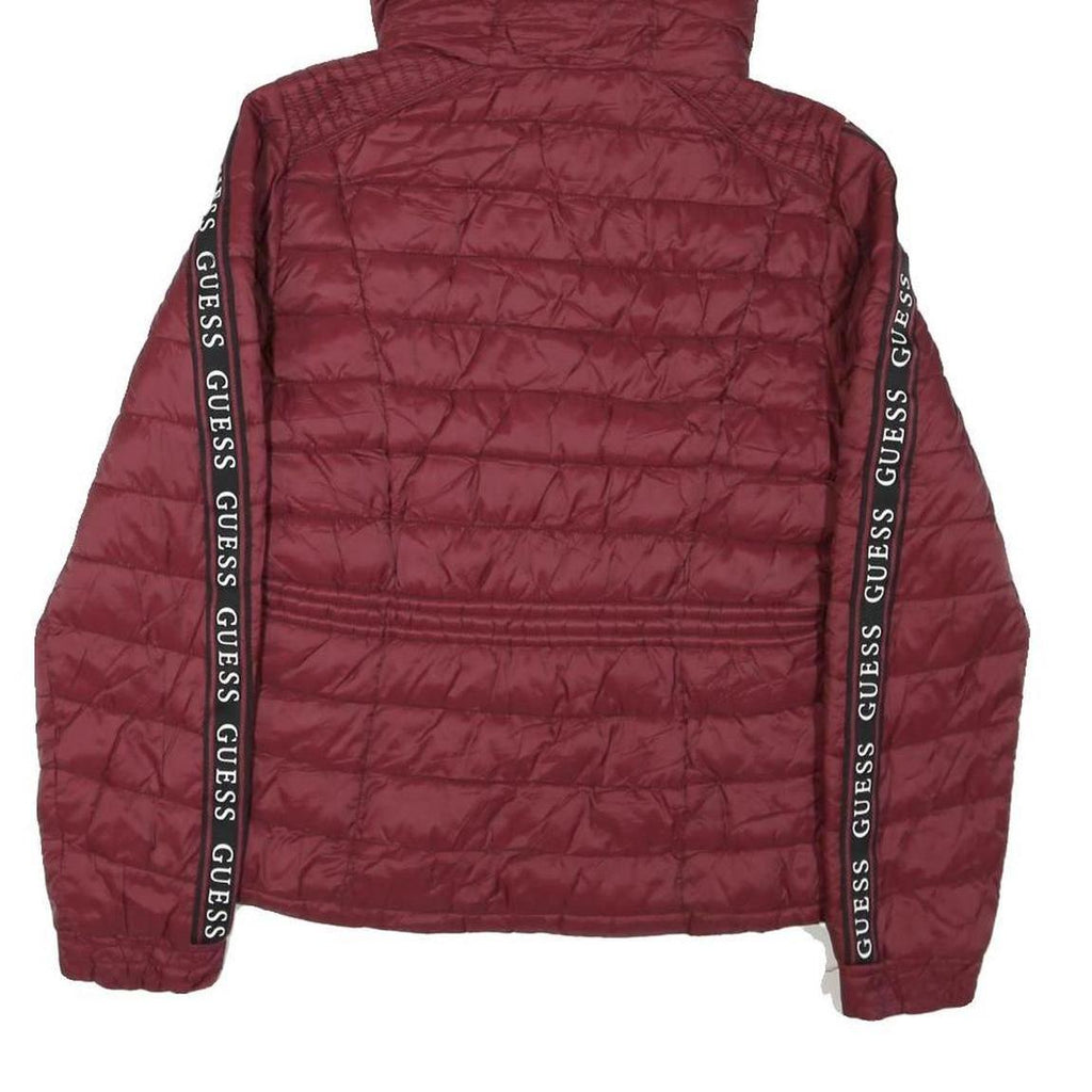 GUESS Womens Maroon Bomber Jacket S Polyester Blend Quilted Zip Hooded