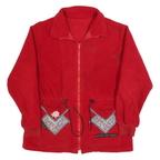 Womens Red Floral Embroidered Polyester Jacket L Zip Plain Casual Outerwear