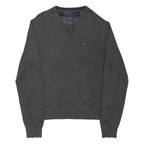 TOMMY HILFIGER Mens Grey Cotton Blend Plain V-Neck Basic Knit Jumper XL