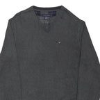 TOMMY HILFIGER Mens Grey Cotton Blend Plain V-Neck Basic Knit Jumper XL