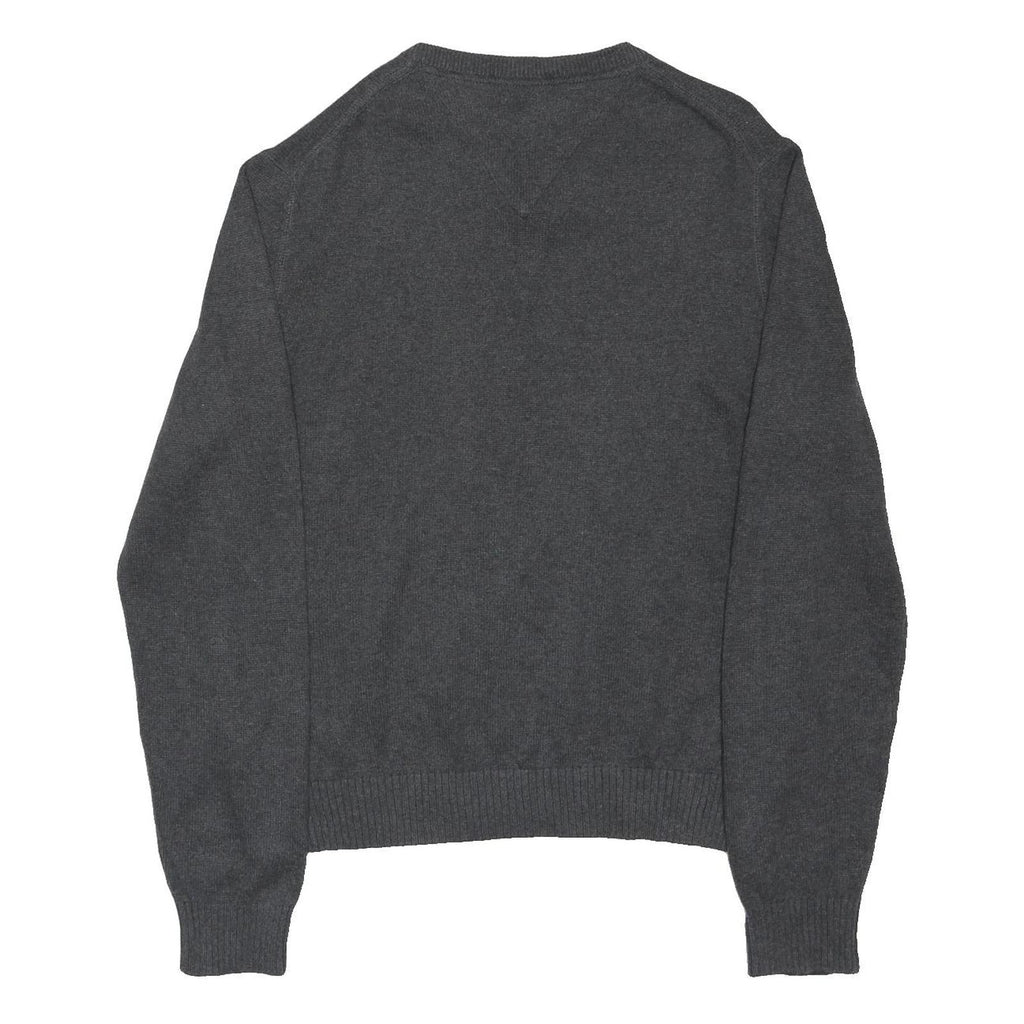 TOMMY HILFIGER Mens Grey Cotton Blend Plain V-Neck Basic Knit Jumper XL