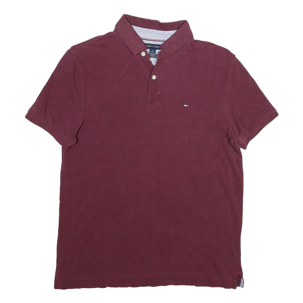 TOMMY HILFIGER Mens Maroon Short Sleeve Polo Shirt M Cotton Casual Basic