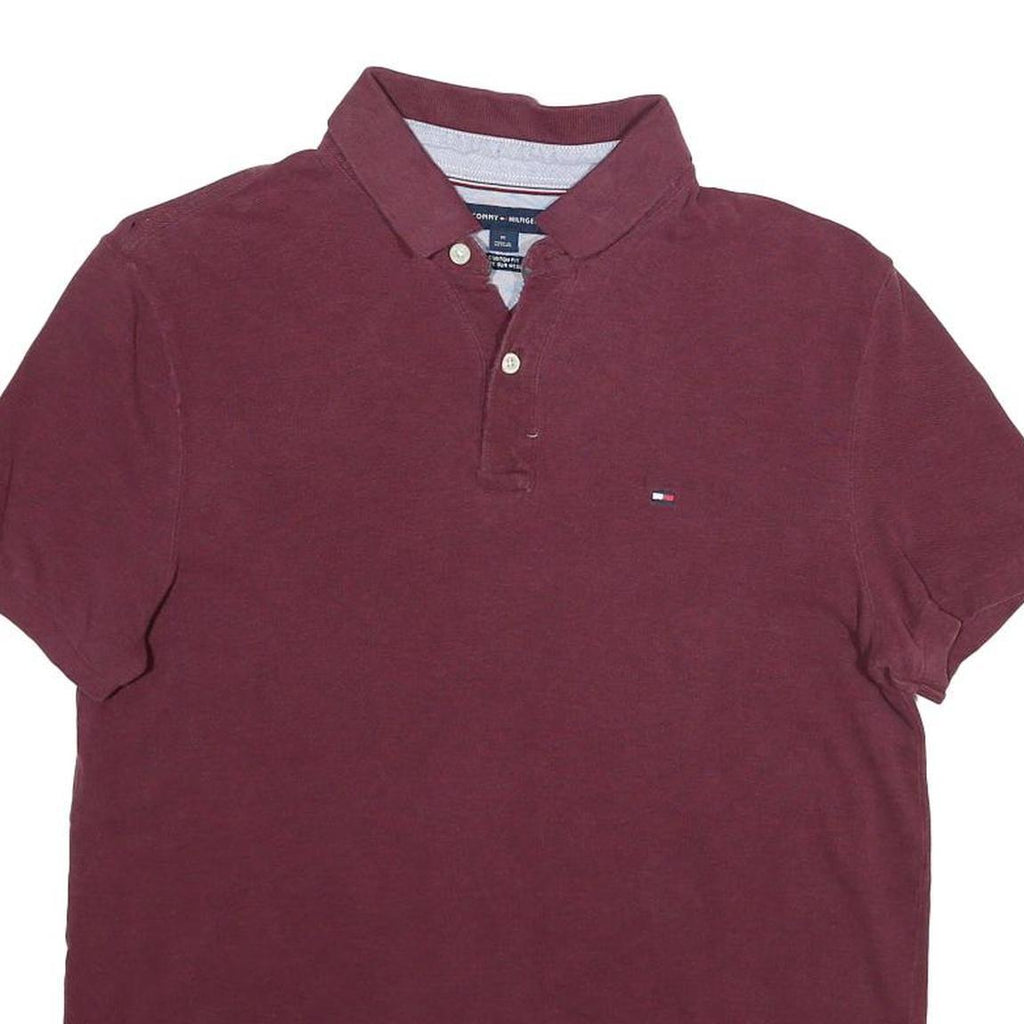 TOMMY HILFIGER Mens Maroon Short Sleeve Polo Shirt M Cotton Casual Basic