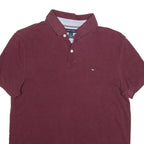 TOMMY HILFIGER Mens Maroon Short Sleeve Polo Shirt M Cotton Casual Basic