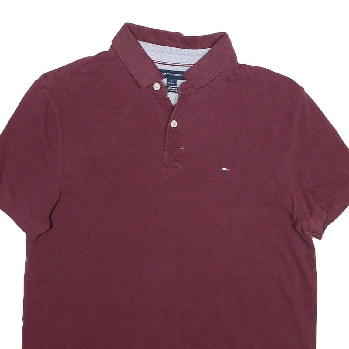 TOMMY HILFIGER Mens Maroon Short Sleeve Polo Shirt M Cotton Casual Basic