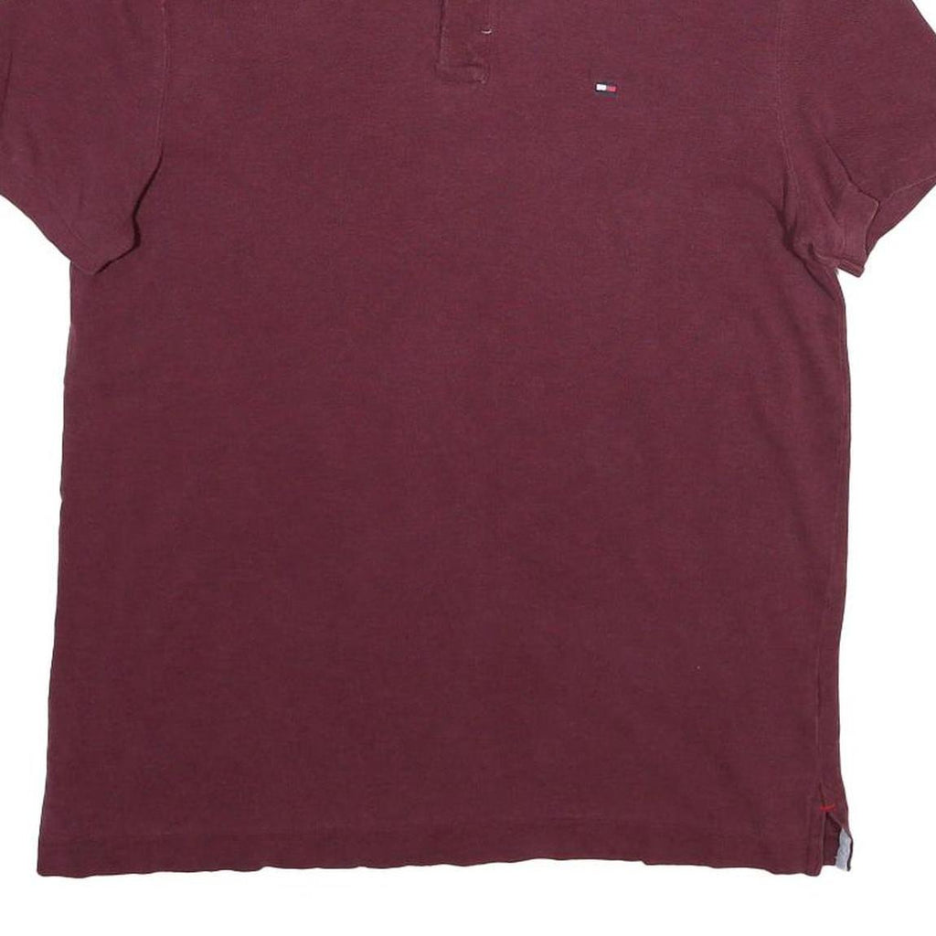 TOMMY HILFIGER Mens Maroon Short Sleeve Polo Shirt M Cotton Casual Basic