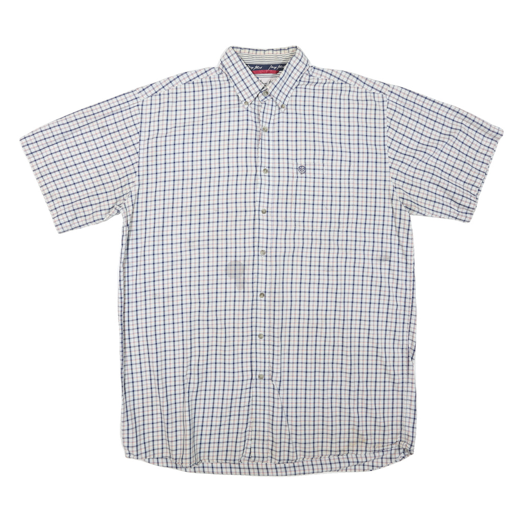 WRANGLER Mens White Blue Check Short Sleeve Shirt 2XL Cotton Blend Casual