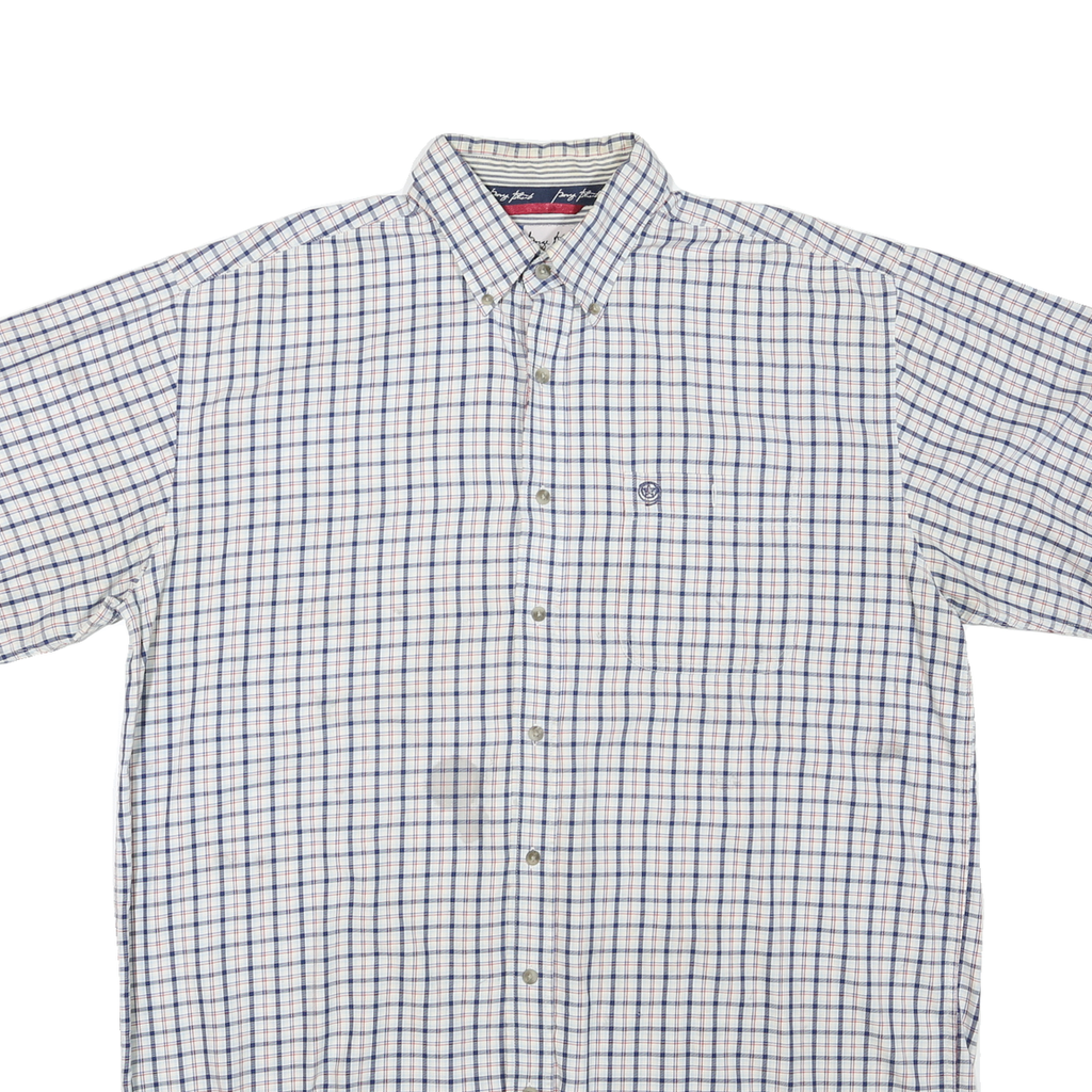 WRANGLER Mens White Blue Check Short Sleeve Shirt 2XL Cotton Blend Casual