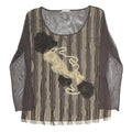 MARELLA Womens Brown Printed Striped Top Long Sleeve Round Neck XL Mesh Zip