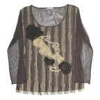 MARELLA Womens Brown Printed Striped Top Long Sleeve Round Neck XL Mesh Zip