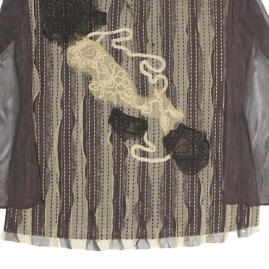 MARELLA Womens Brown Printed Striped Top Long Sleeve Round Neck XL Mesh Zip