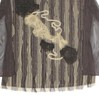 MARELLA Womens Brown Printed Striped Top Long Sleeve Round Neck XL Mesh Zip