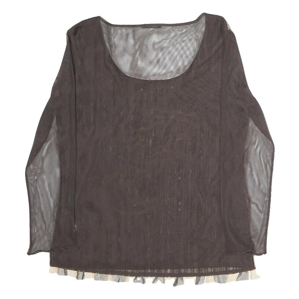 MARELLA Womens Brown Printed Striped Top Long Sleeve Round Neck XL Mesh Zip