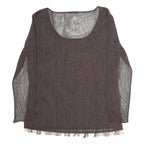 MARELLA Womens Brown Printed Striped Top Long Sleeve Round Neck XL Mesh Zip