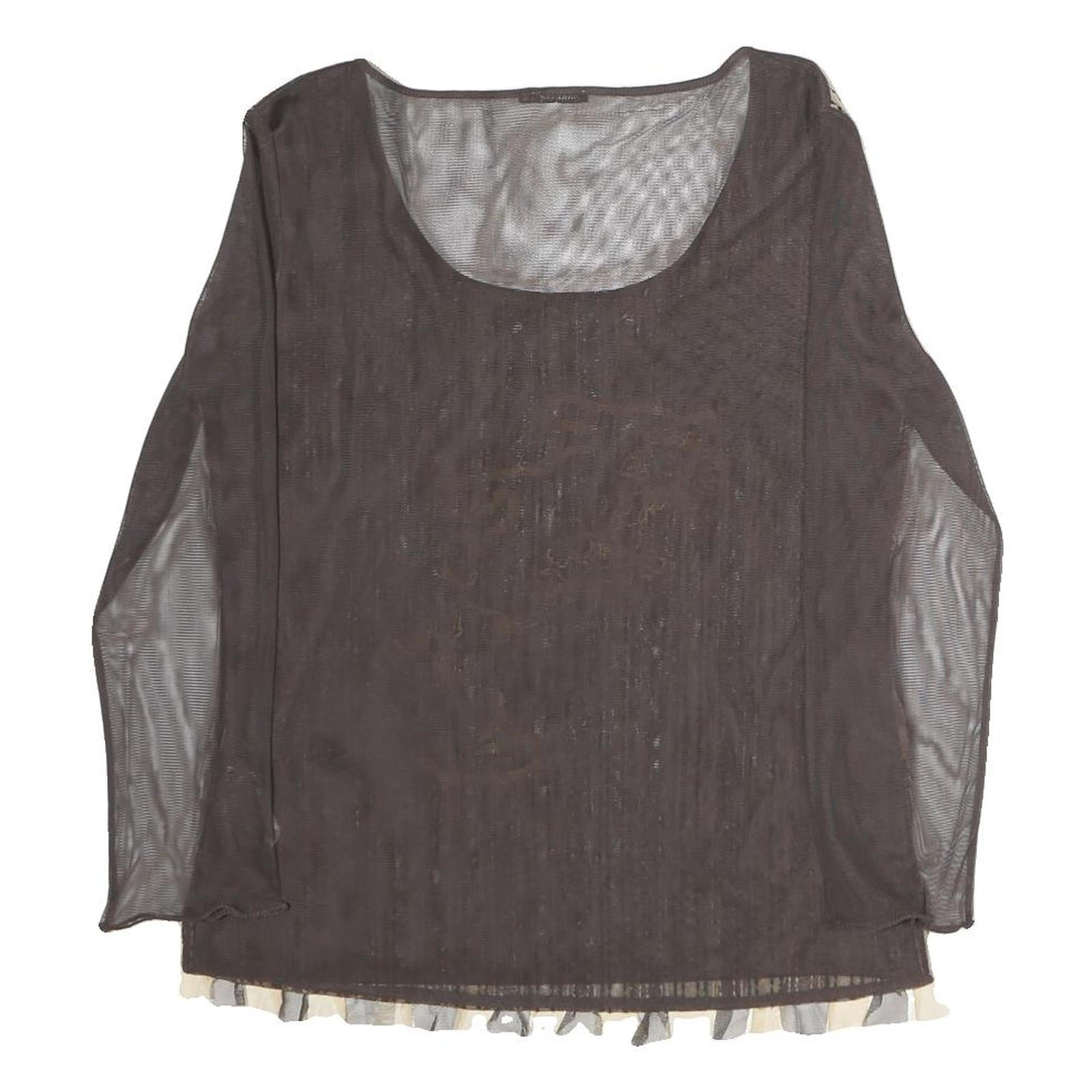 MARELLA Womens Brown Printed Striped Top Long Sleeve Round Neck XL Mesh Zip